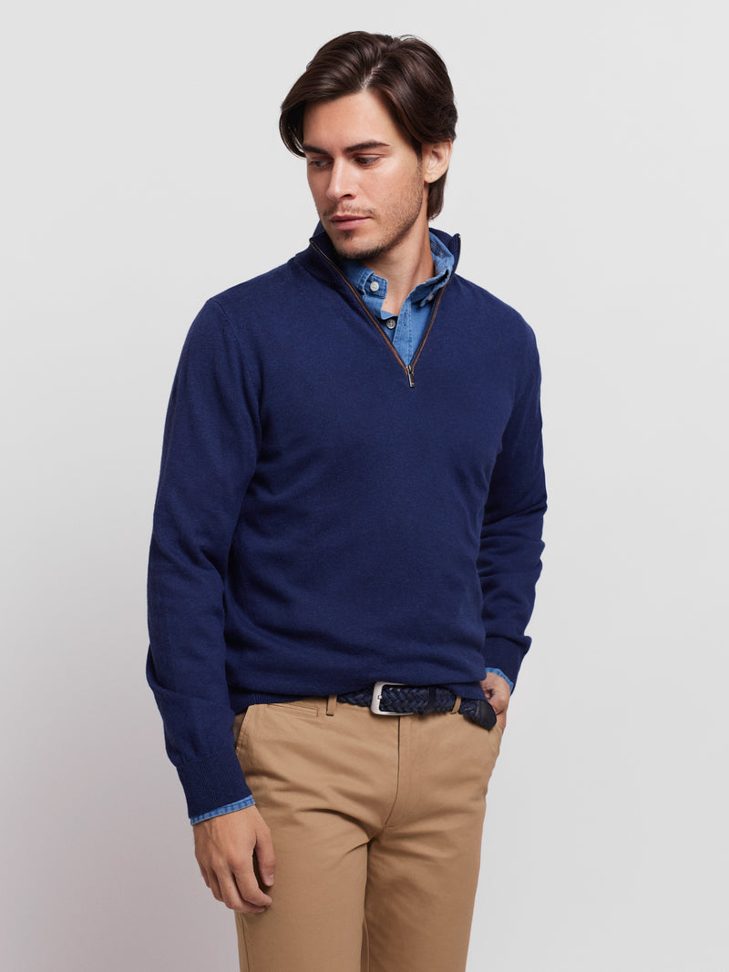 Cotton and Merino Wool Sweater with Zip