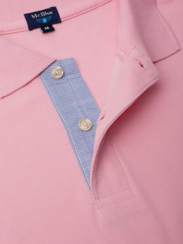 Pólo piquet manga curta de algodão rosa claro