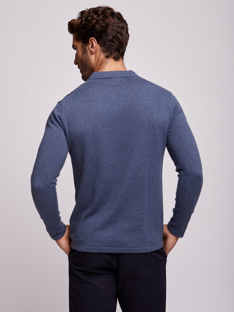 Blue cotton and merino wool polo shirt