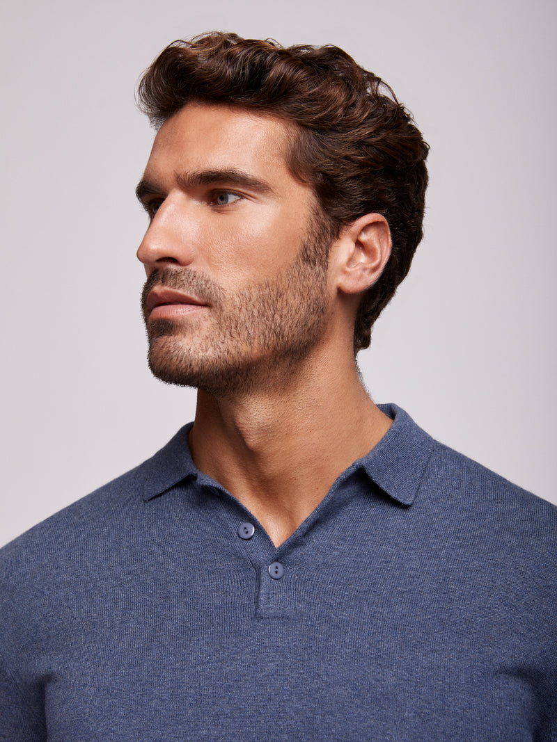 Blue cotton and merino wool polo shirt