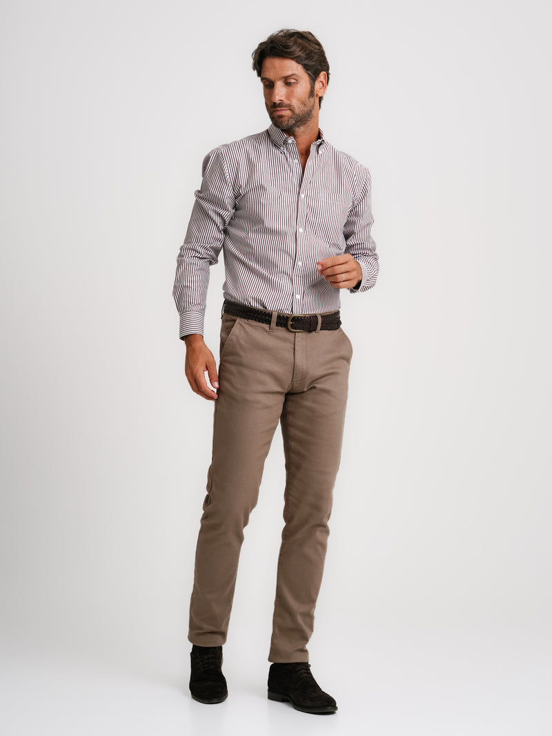 Camisa Regular Fit Popeline Castanha