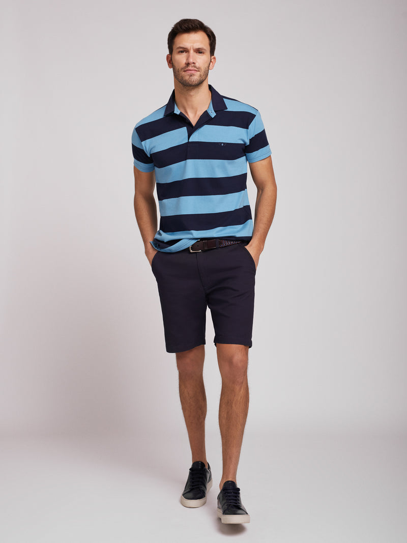 Rugby polo shirt 100% cotton thick stripes shades of blue