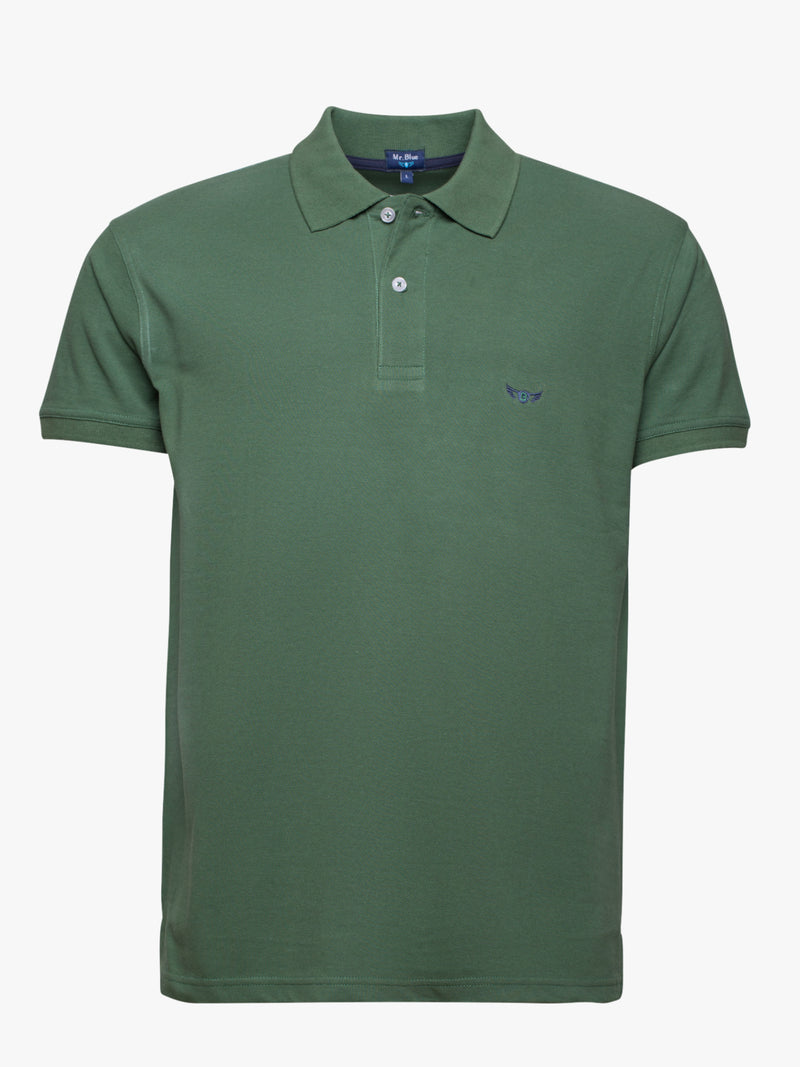 Medium green cotton short sleeve piquet polo shirt