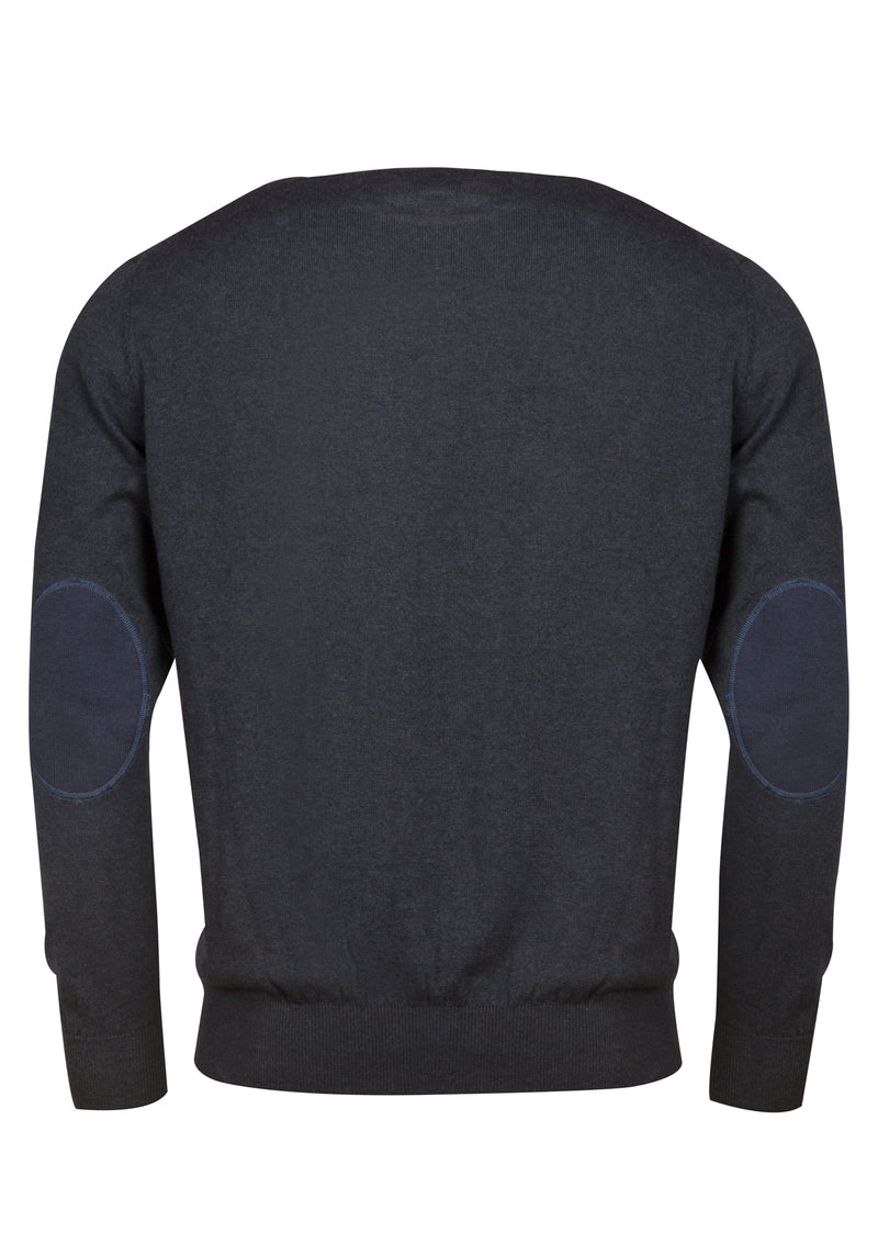 V-neck cotton and cashmere pullover with elbow pads