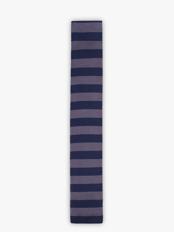 Dark blue and gray striped knit tie