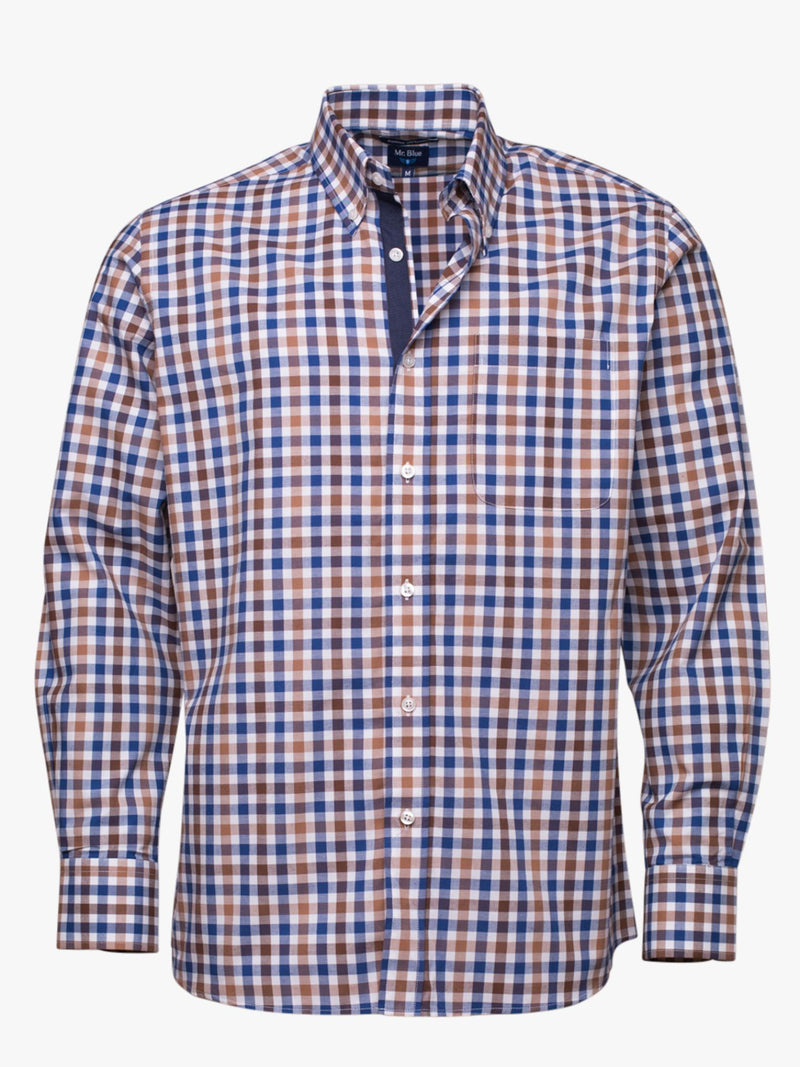 Camisa Oxford Casual quadrados pequenos com bolso