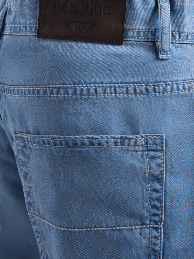 Calças de ganga cintura subida azul claro em tencel e algodão