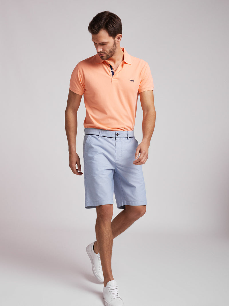 Blue and white striped Chino shorts in cotton
