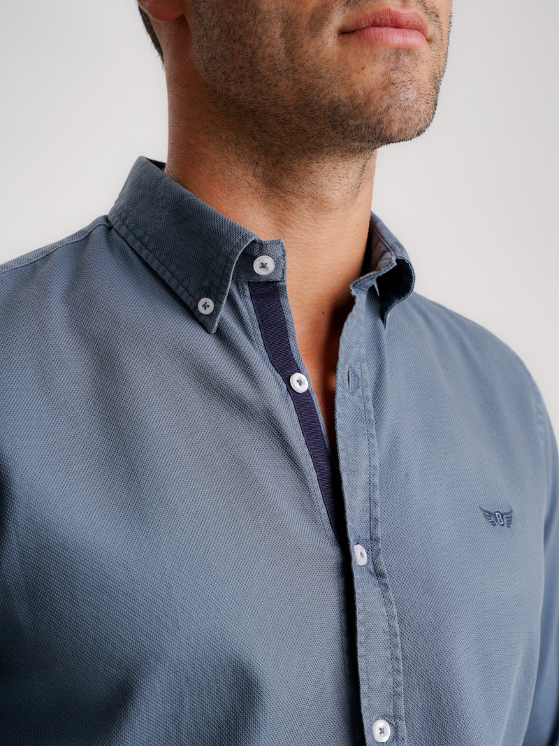 Camisa Regular Fit Estruturada Azul