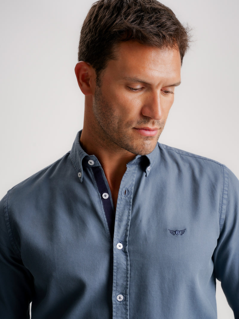 Camisa Regular Fit Estructurada Azul