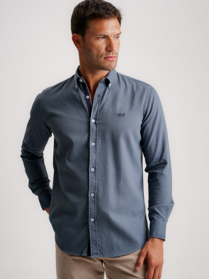 Camisa Regular Fit Estructurada Azul