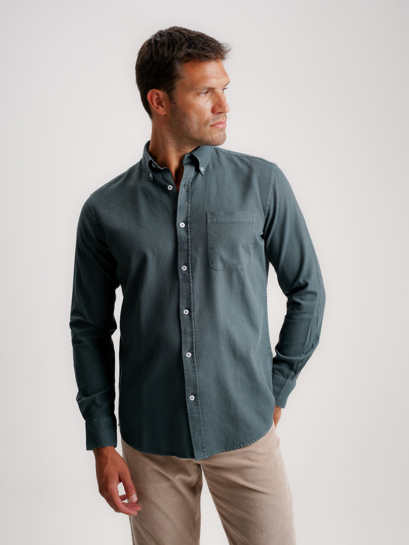 Camisa Regular Fit Estruturada Azul