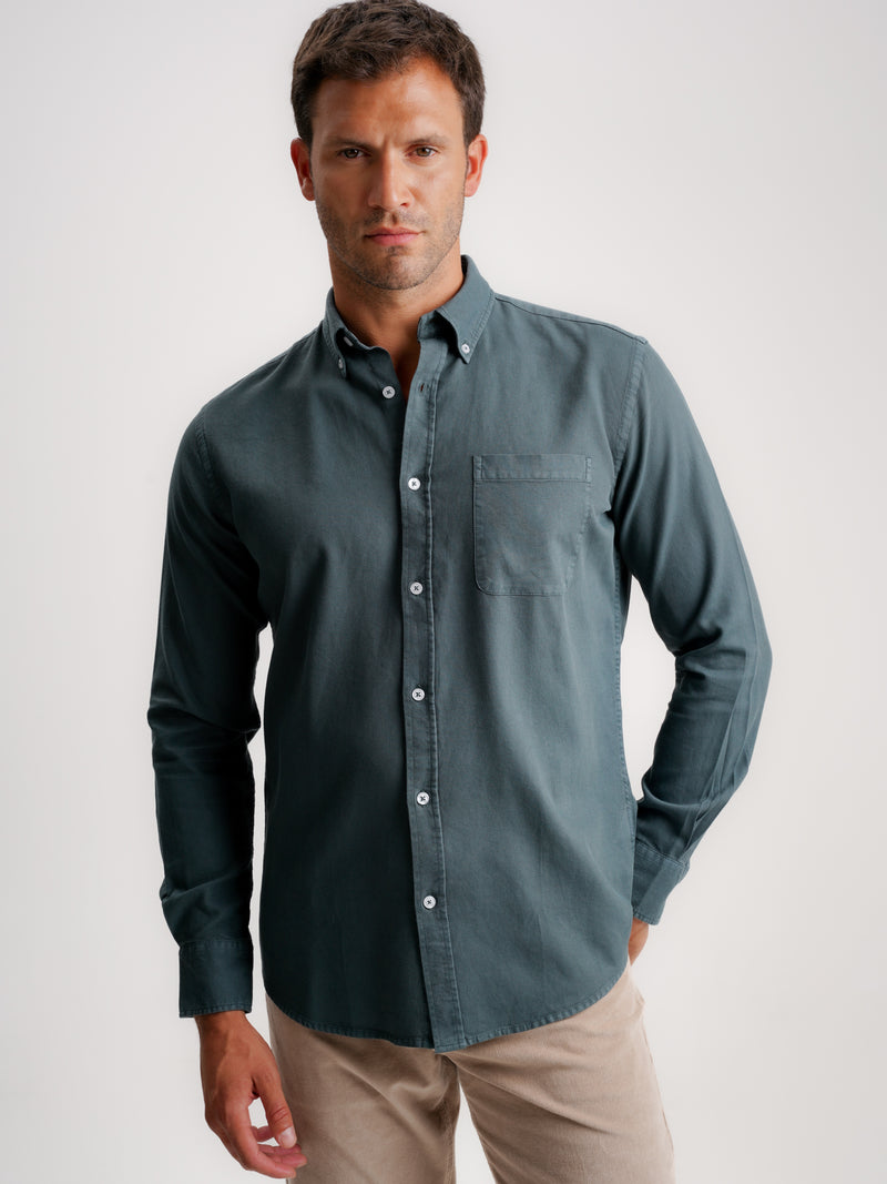 Camisa Regular Fit Estruturada Azul