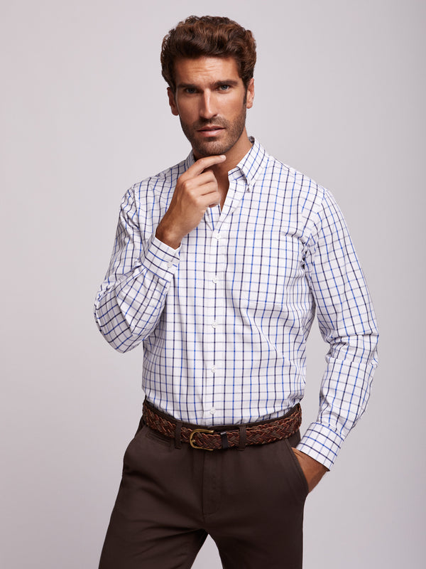 Blue and white cotton Oxford shirt regular fit