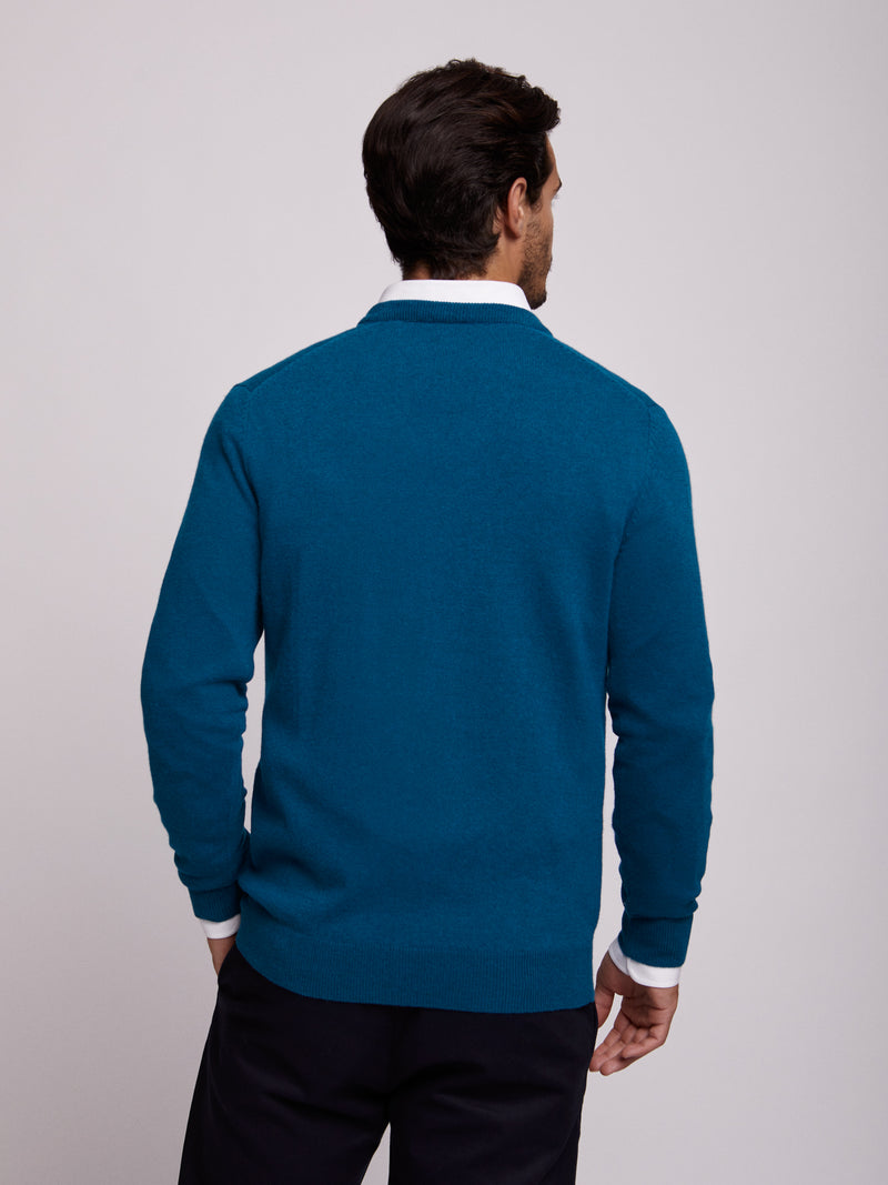 Blue wool V-neck sweater