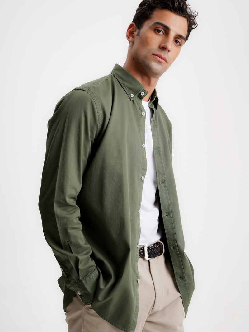 Camisa Regular Fit Estruturada Verde