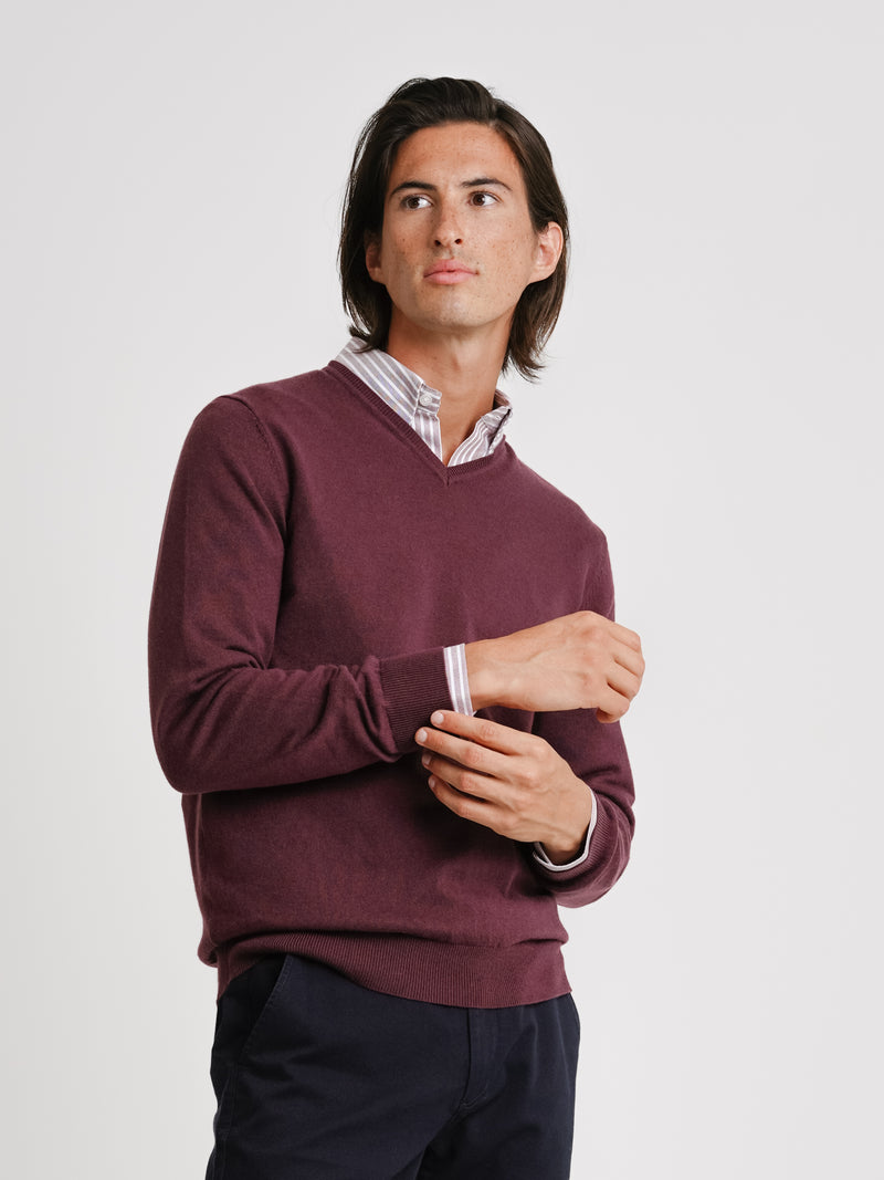 Pull en laine mérinos fine bordeaux