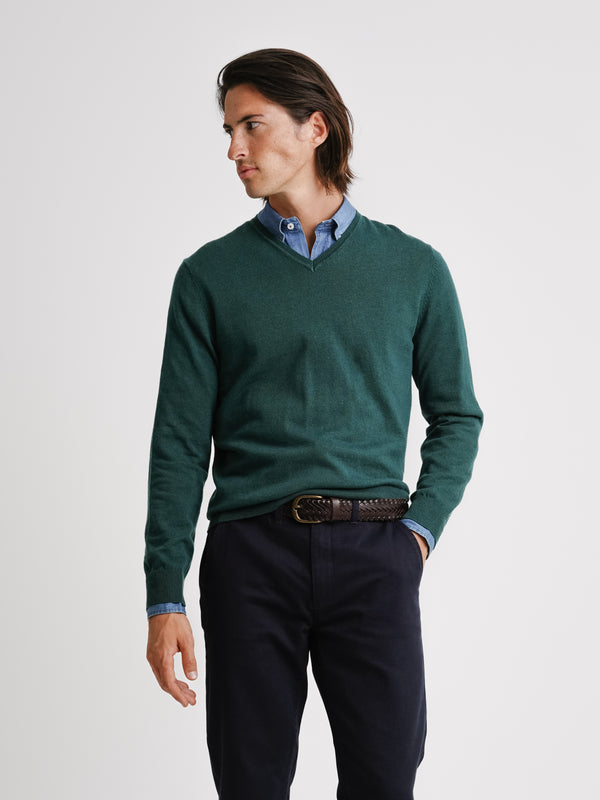 Green Slim Merino Wool Pullover