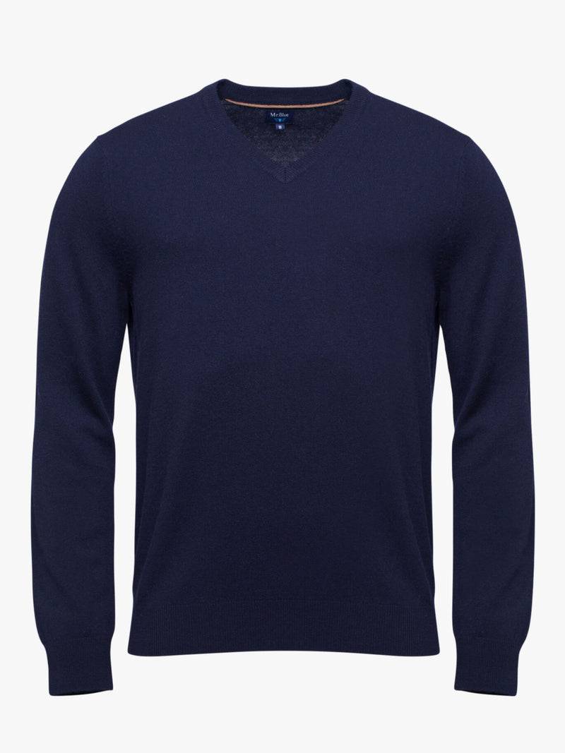 Pull en laine col v bleu foncé