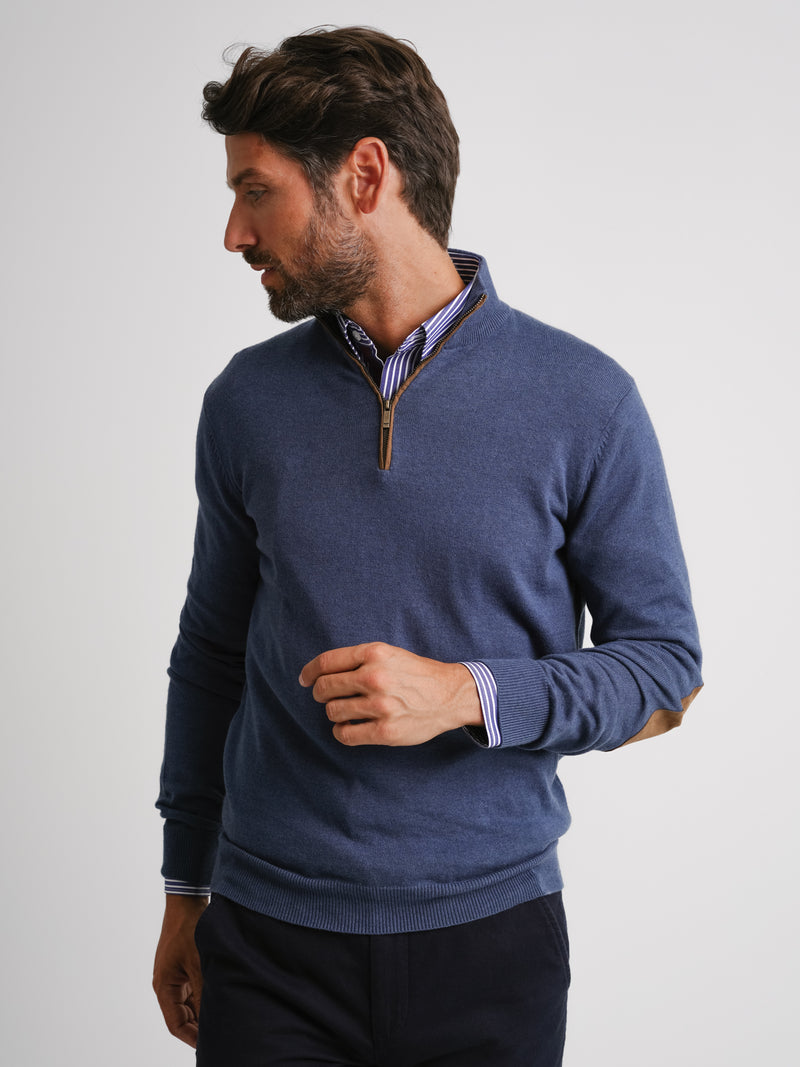 Pullover Lã Merino Fino Azul