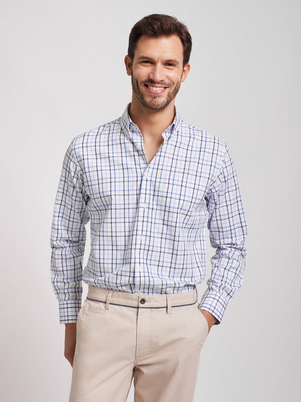 Chemise Oxford à carreaux blancs et bleus en coton coupe classique