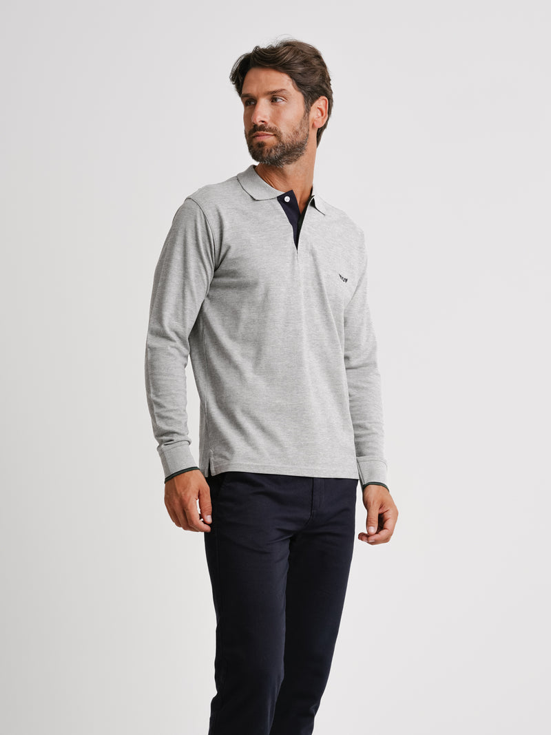 Regular Fit Polo Shirt Grey Long Sleeve