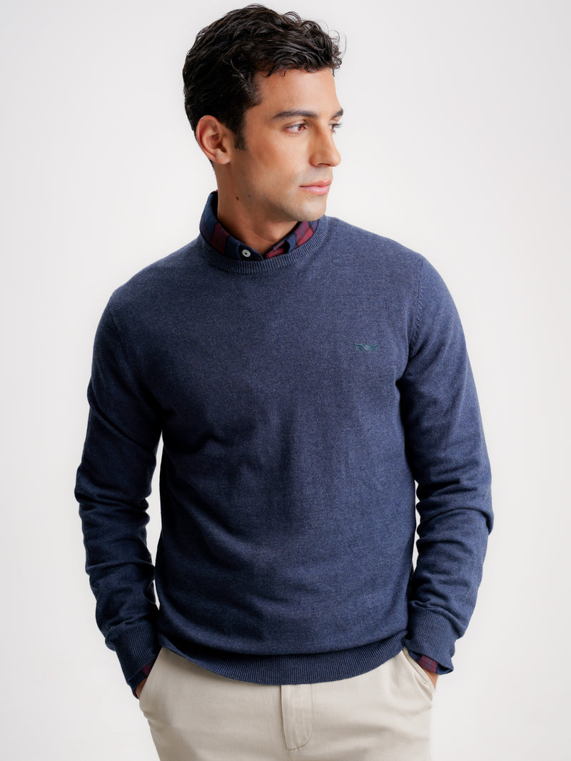 Pullover Lã Merino Fino Azul