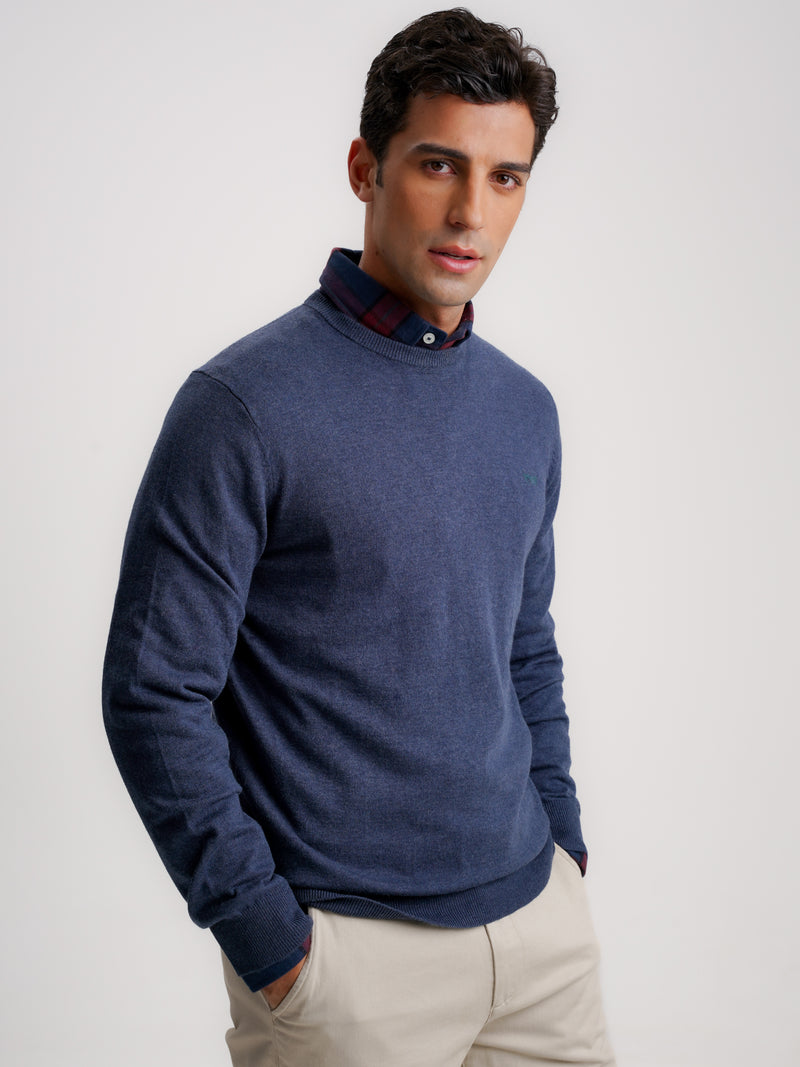 Pullover Lã Merino Fino Azul