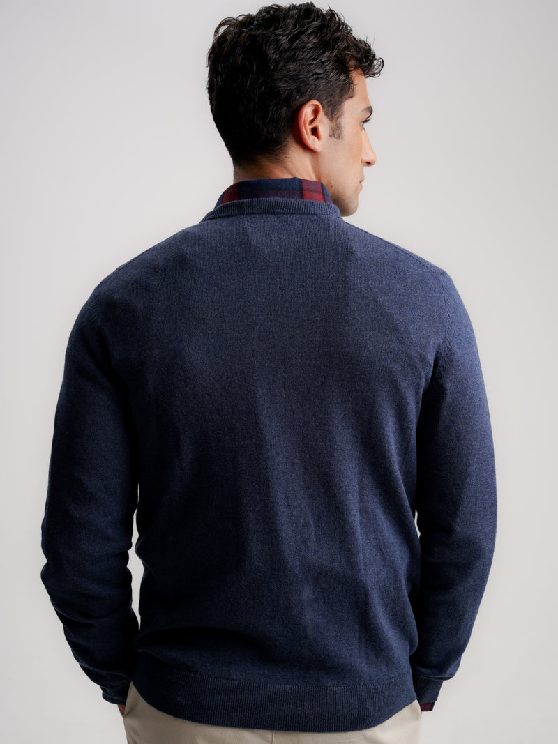 Pullover Lã Merino Fino Azul