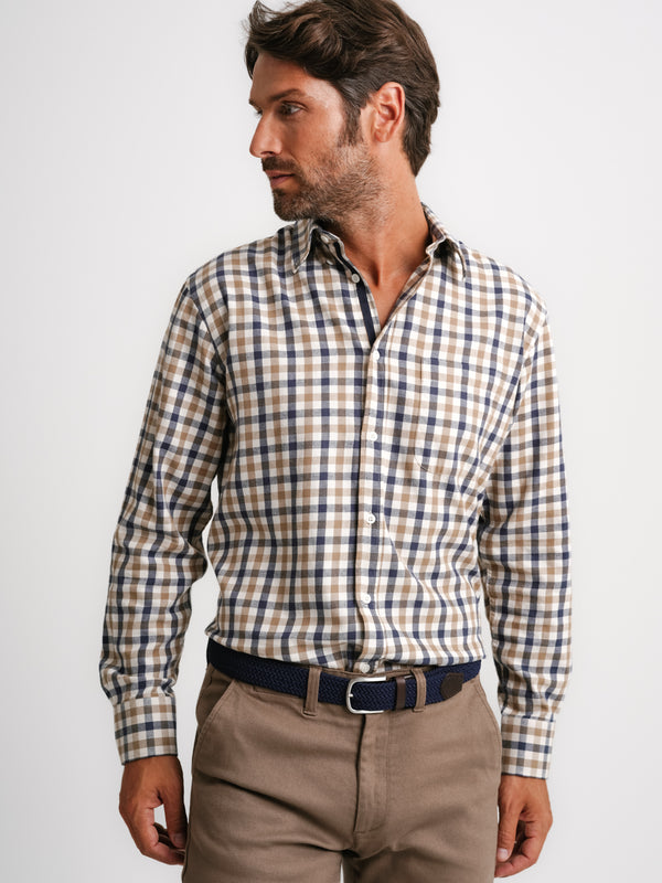 Chemise Beige En Flanelle Coupe Régulière