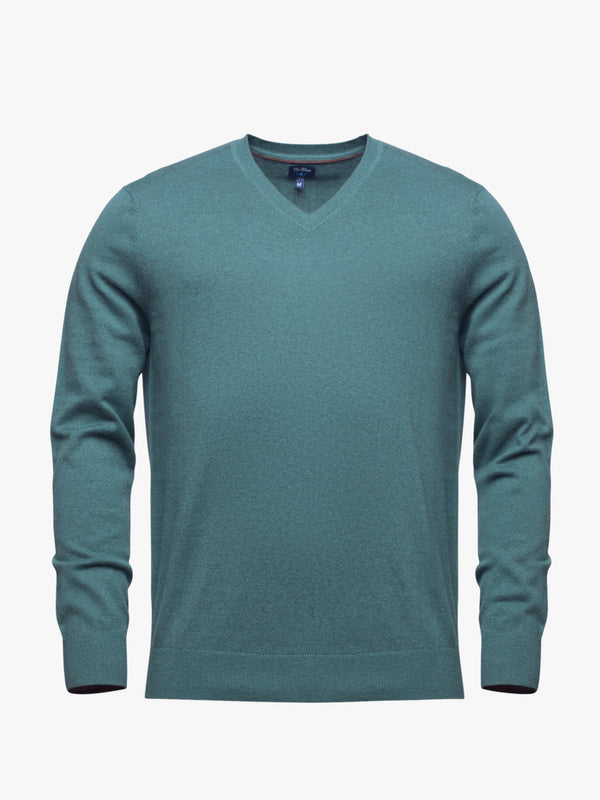 Intermediate neckline cotton and green cashmere sweater