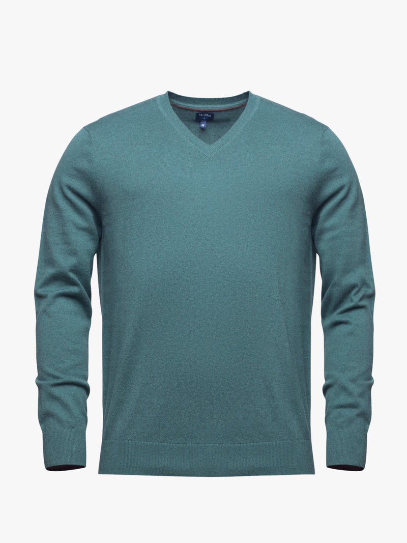 Intermediate neckline cotton and green cashmere sweater