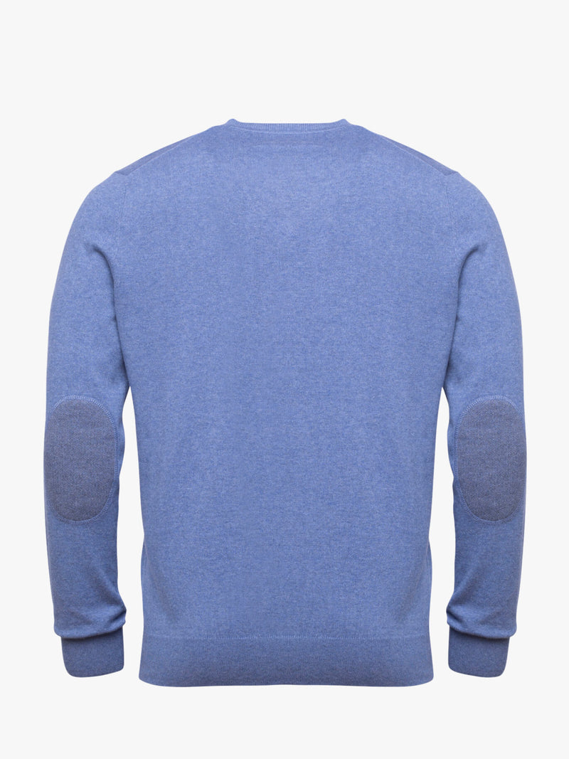 Pull col V en coton et cachemire bleu gris