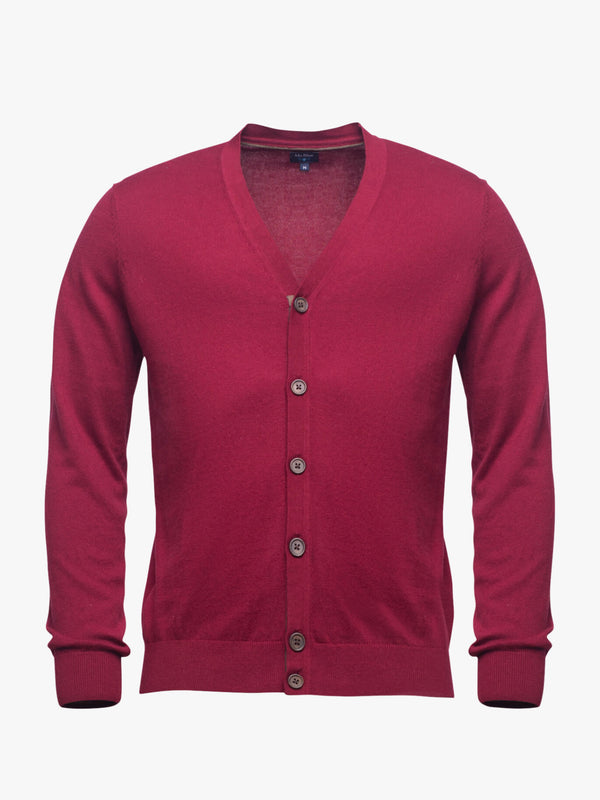 Burgundy plain cotton and cashmere Cardigan with buttons