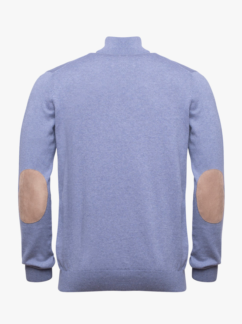 Pull col roulé bleu clair en coton et cachemire avec zip uni