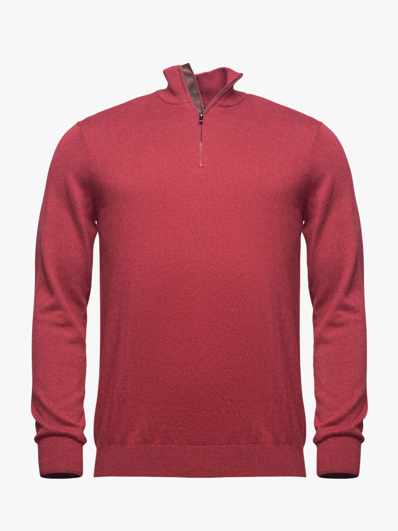 Jersey rojo medio de algodón y cachemira con cuello de cremallera