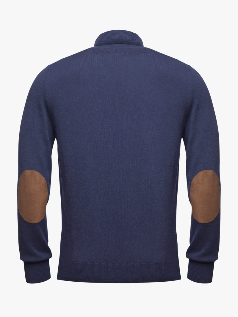 Pull col roulé bleu moyen en coton et laine Mérinos