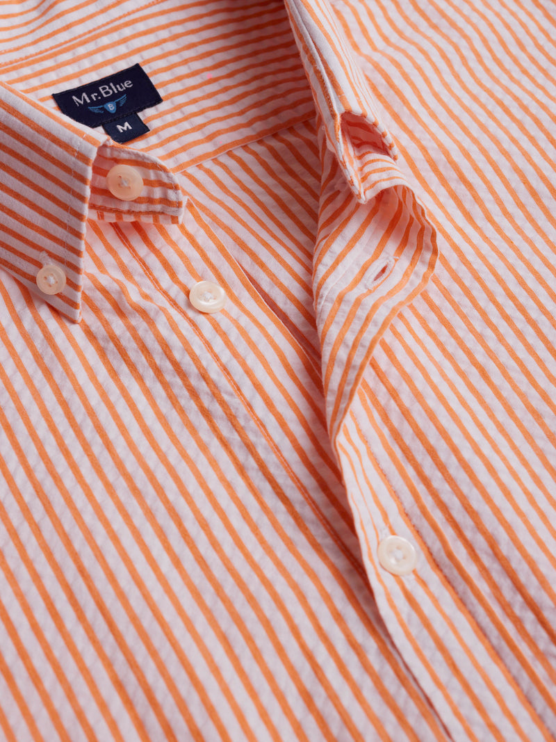 Camisa Regular Fit Seersucker Laranja Mr. Blue