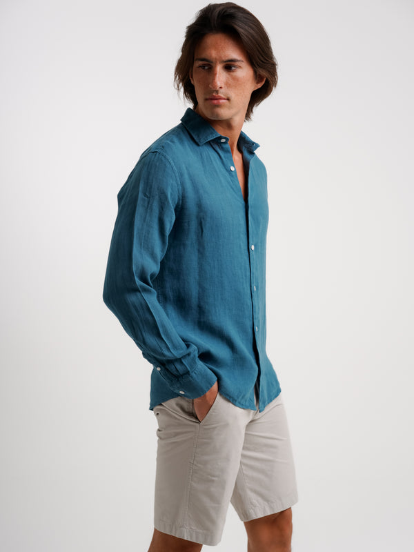 Camisa Tailored Fit Linho Azul Mr. Blue